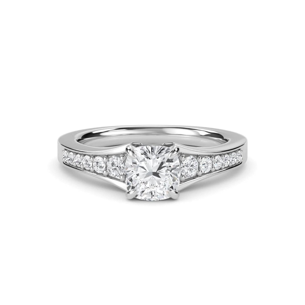  Cushion Cut Cathedral 4 Prong Set Lab Diamond Ring