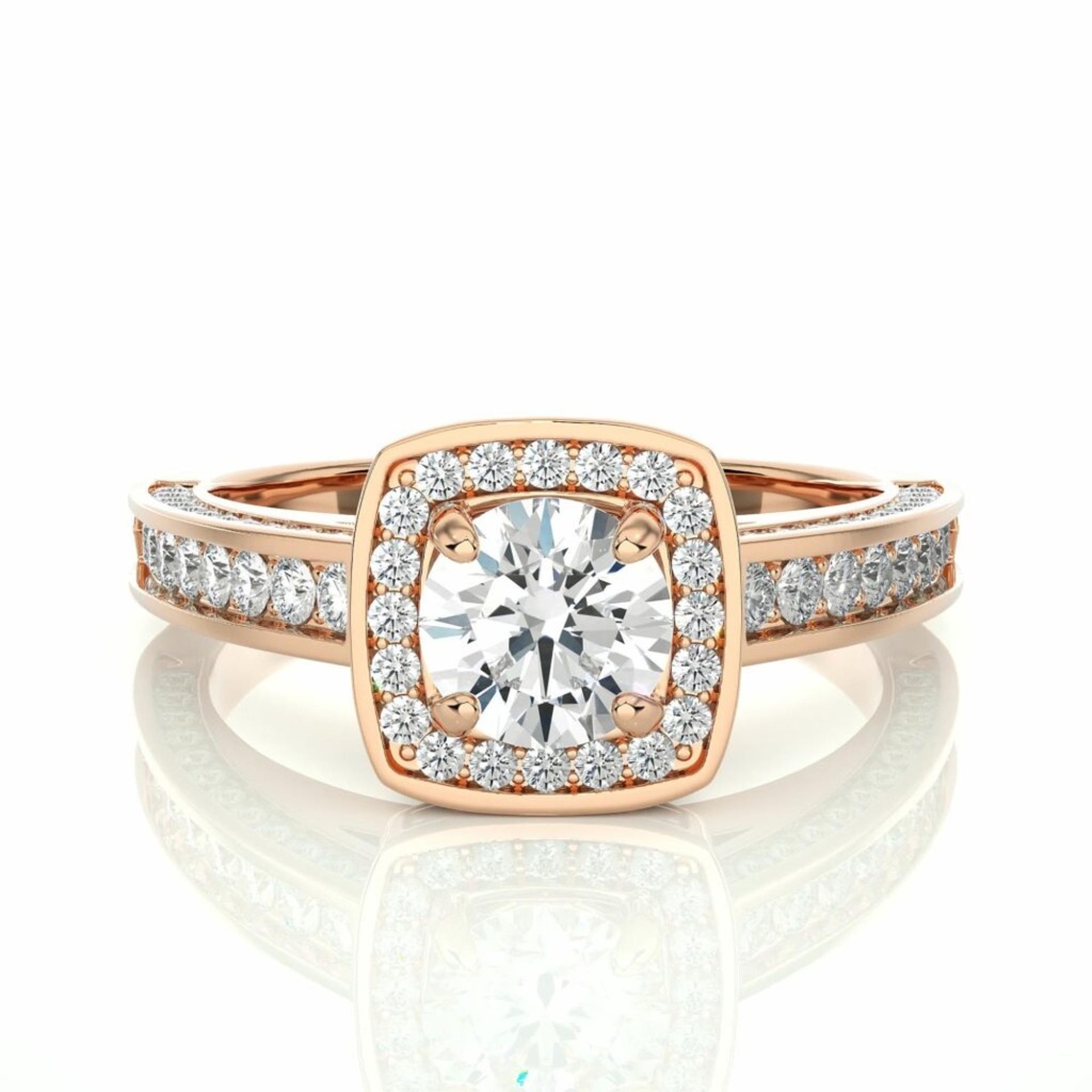 Round Cut Prong Set Double Halo Diamond Engagement Ring For Women