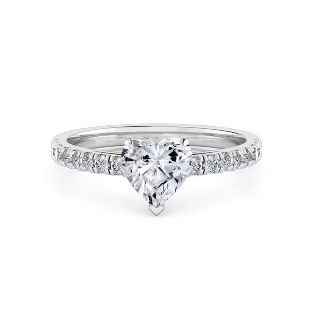  Heart Shaped Prong Set Solitaire Lab Diamond Engagement Ring 