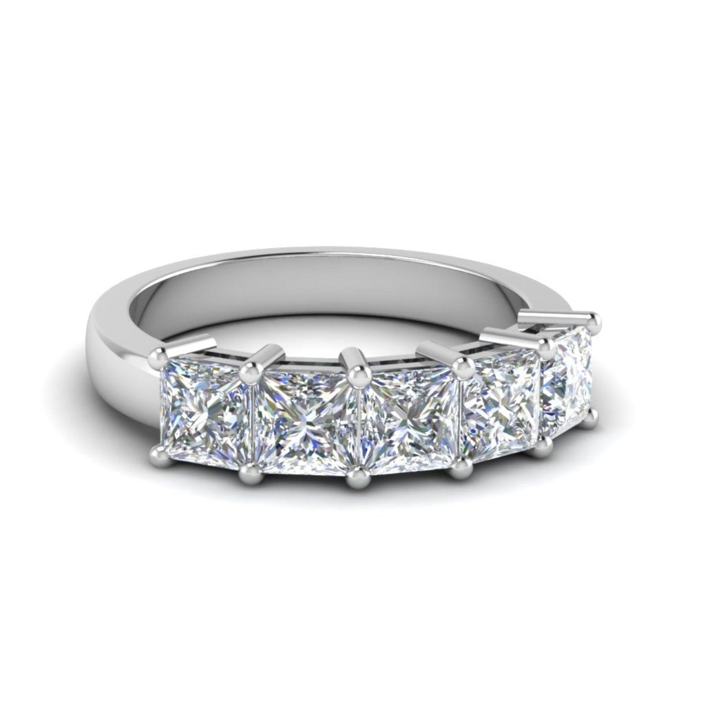 Princess Cut Prong Set 5 Stone Lab Diamond Engagement Ring 