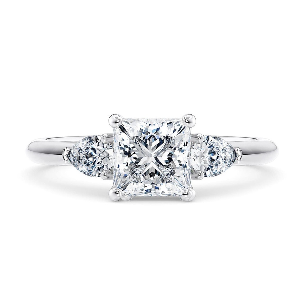 Princess And Pear Cut Three Stone Lab Diamond Engagement Ring In White Gold