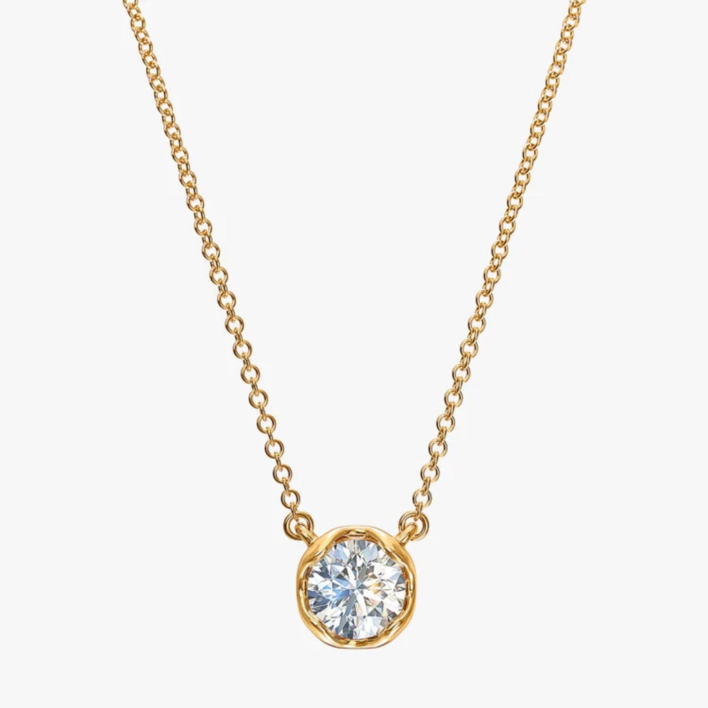  2 Carat Round Cut Bezel Set Solitaire Lab Diamond Pendant In Yellow Gold