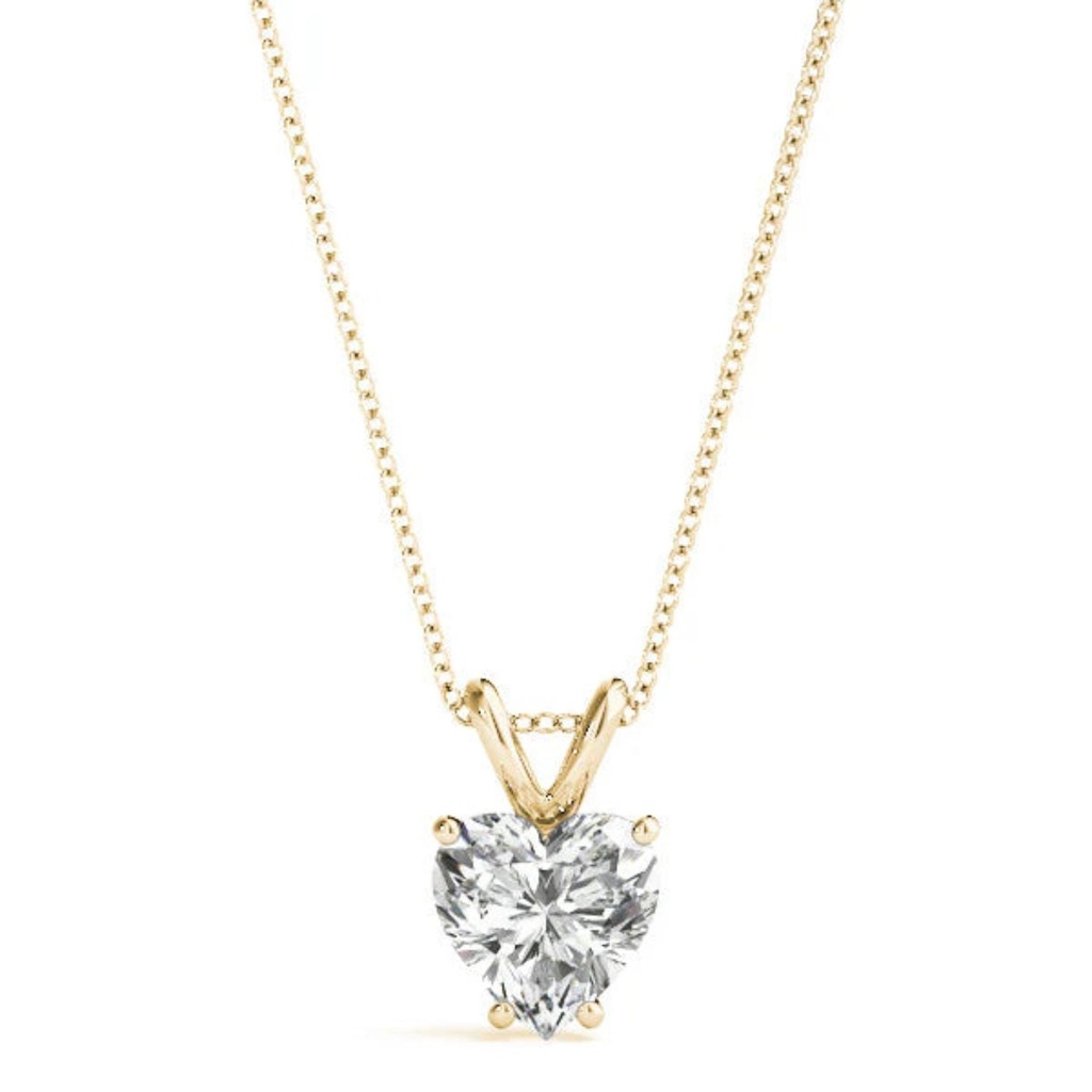 2 Carat Heart Shaped 4 Prong Set Solitaire Lab Diamond Pendant in Yellow Gold