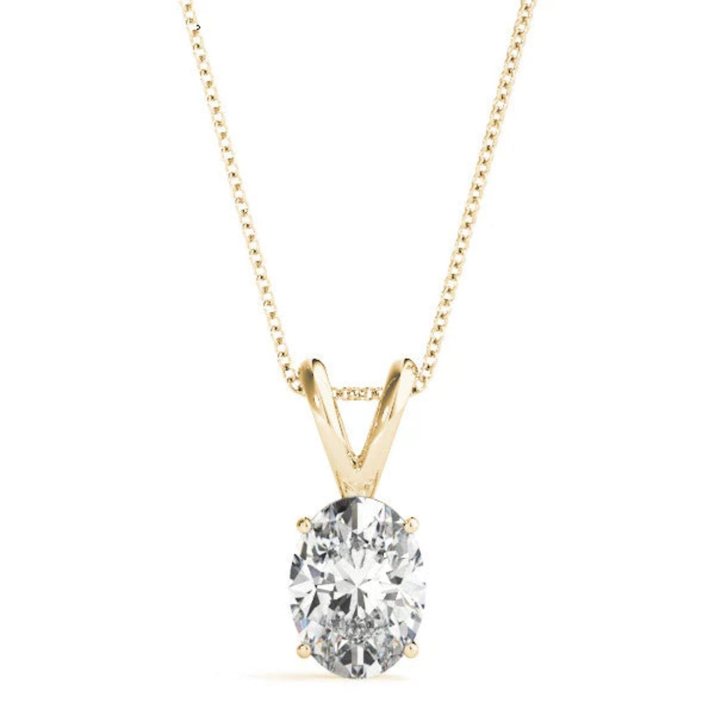 2 Carat Oval Shape 4 Prong Set Solitaire Lab Diamond Pendant in Yellow Gold