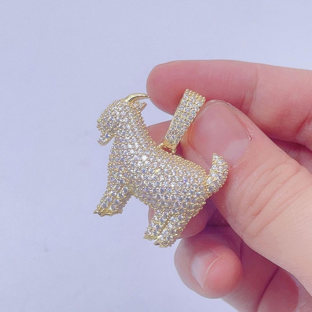 Round Diamond Sterling Silver Goat Pendant For Men