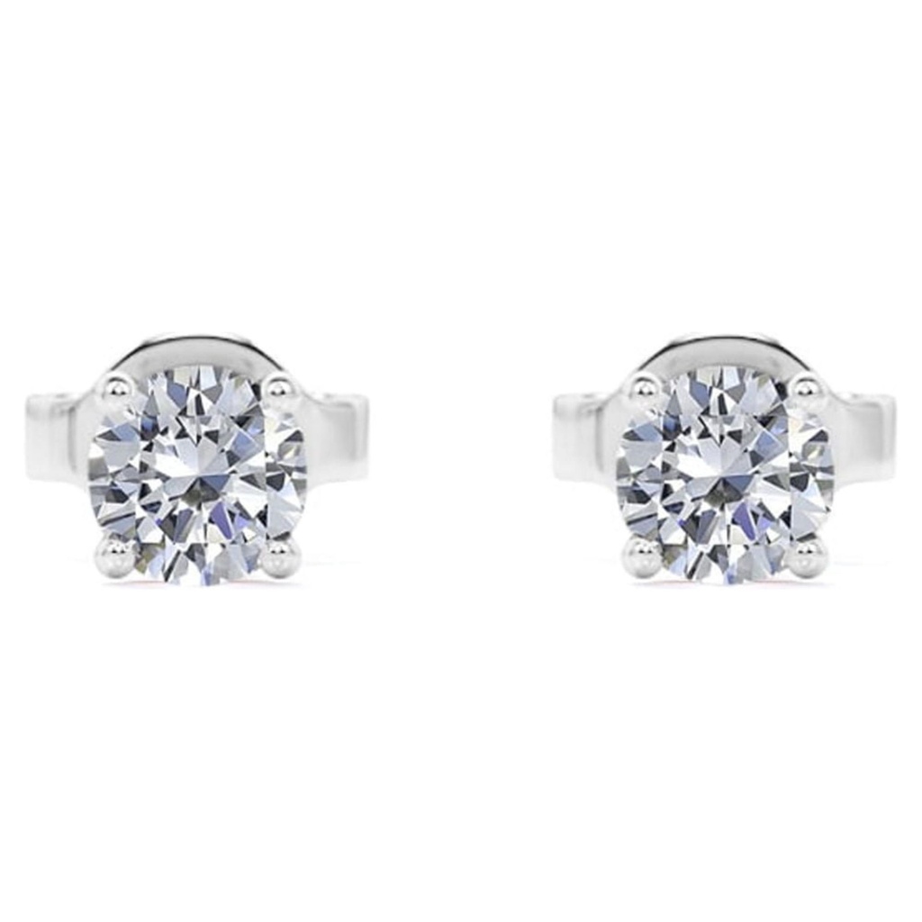 4 Prong Round Shaped Moissanite Solitaire Stud Earrings In 18K White Gold Plating Over Silver