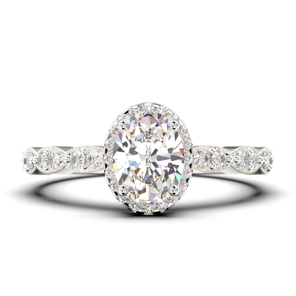 Oval Cut Diamond Moissanite Classic Engagement Art Deco Ring, Halo Wedding Ring In 10K Solid White Gold, Promise Ring, Anniversary Ring