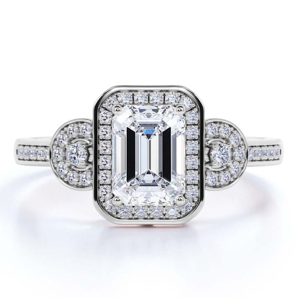 Emerald Diamond Halo Engagement Ring for Women