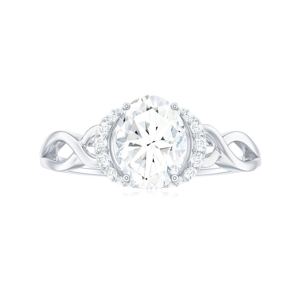 Oval Moissanite Solitaire Engagement Ring with Collar, Infinity Ring for Women, 925 Sterling Silver