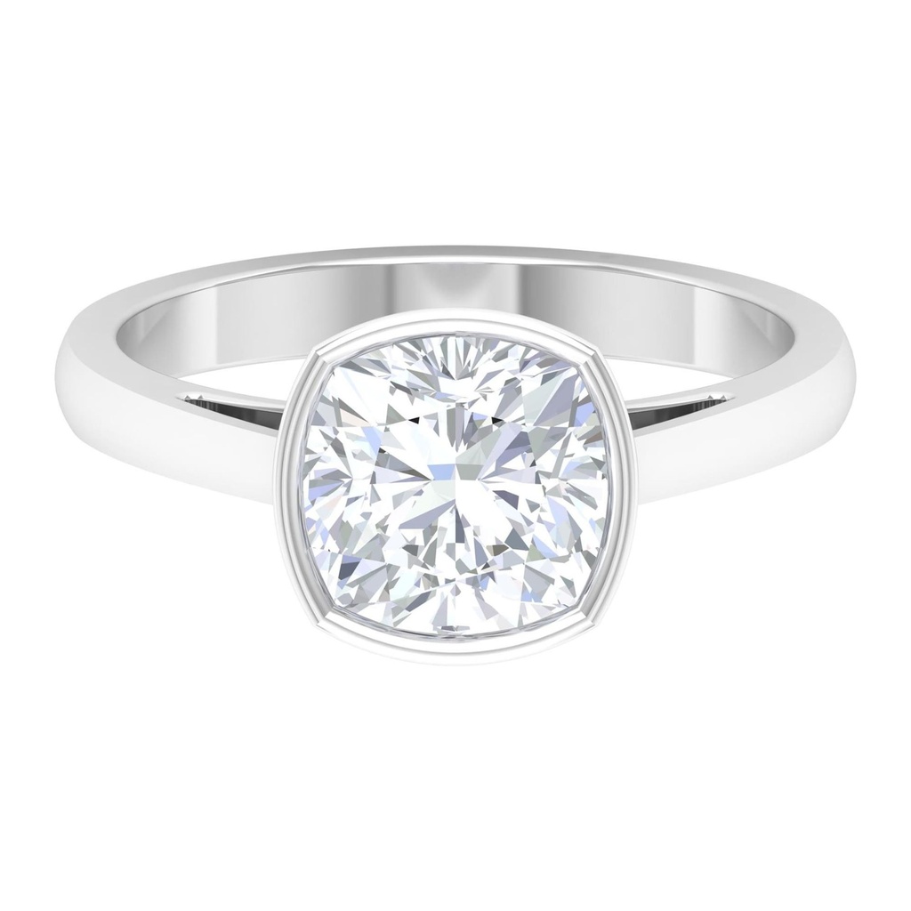 Bezel Set Cushion Shaped Moissanite Solitaire Engagement Ring, Cushion Cut Engagement Ring, 925 Sterling Silver