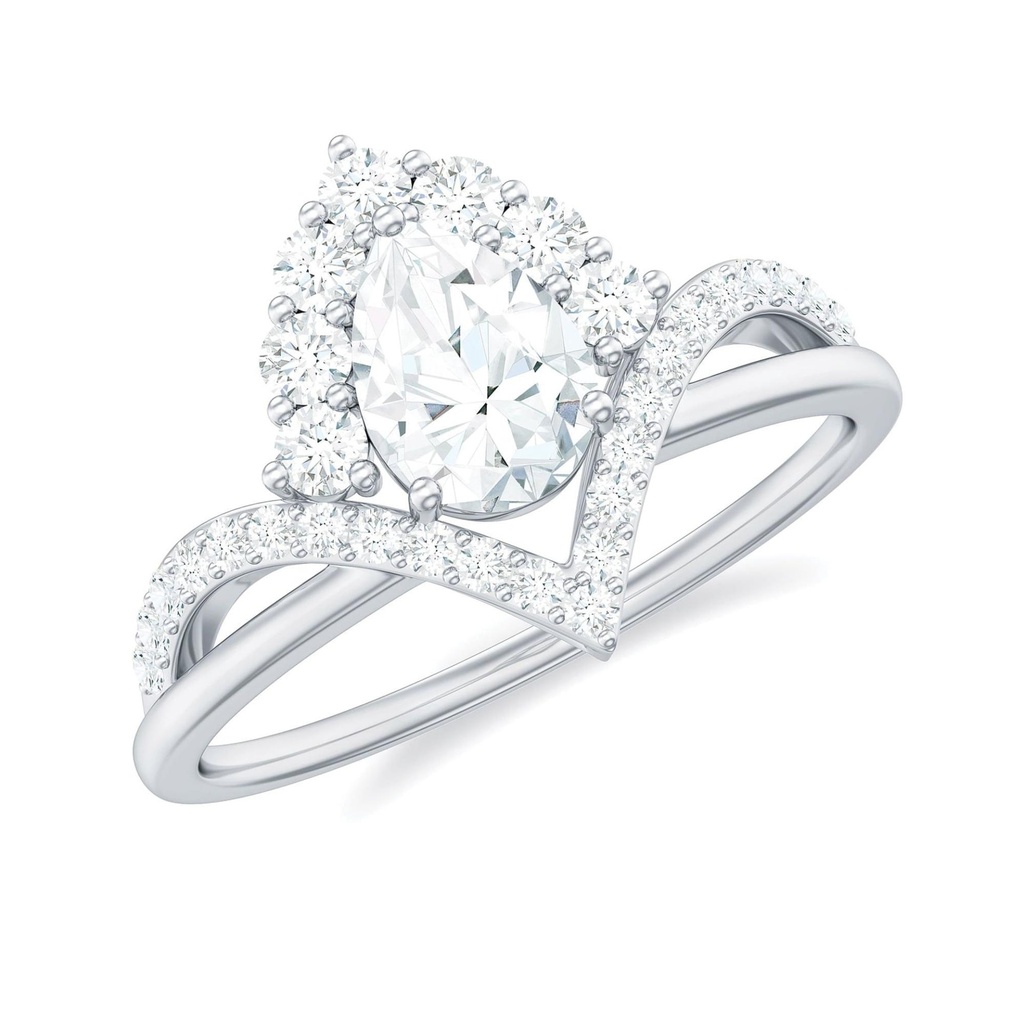 Pear Shape  Engagement Ring, Designer V Shape Ring  