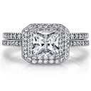 Metal Masters Women's 2 Carat Emerald Cut Sterling Silver Cubic Zirconia Wedding Ring Engagement Band Bridal Set SZ 5