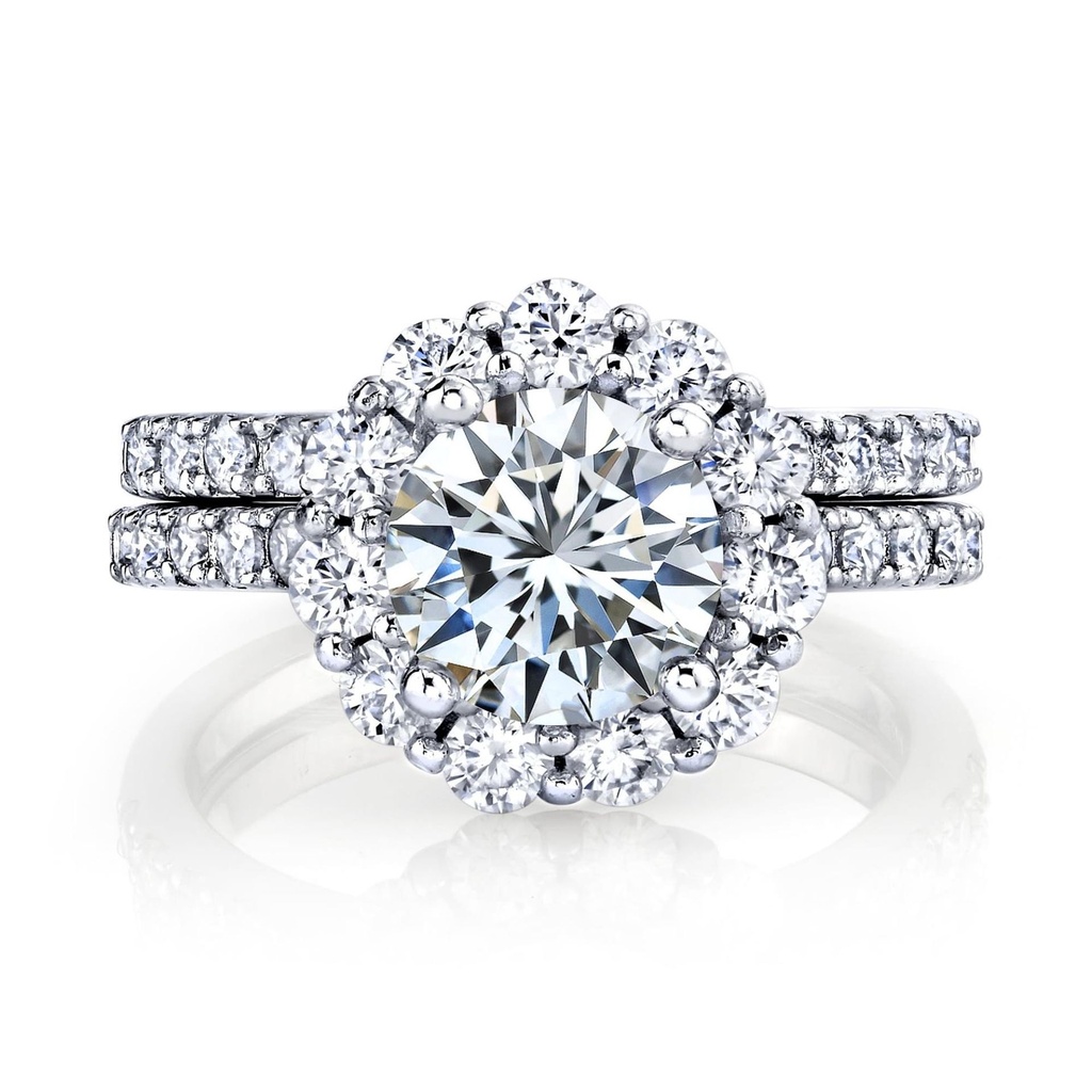 Metal Masters  Round Crown Halo Bridal Set 18K Over Silver Wedding Engagement Ring Set