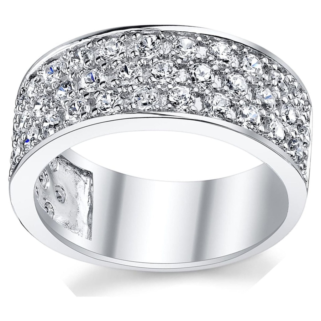 Metal Masters Sterling Silver Men's Wedding Band Engagement Ring With Cubic Zirconia CZ 9MM 3 Row Size 9
