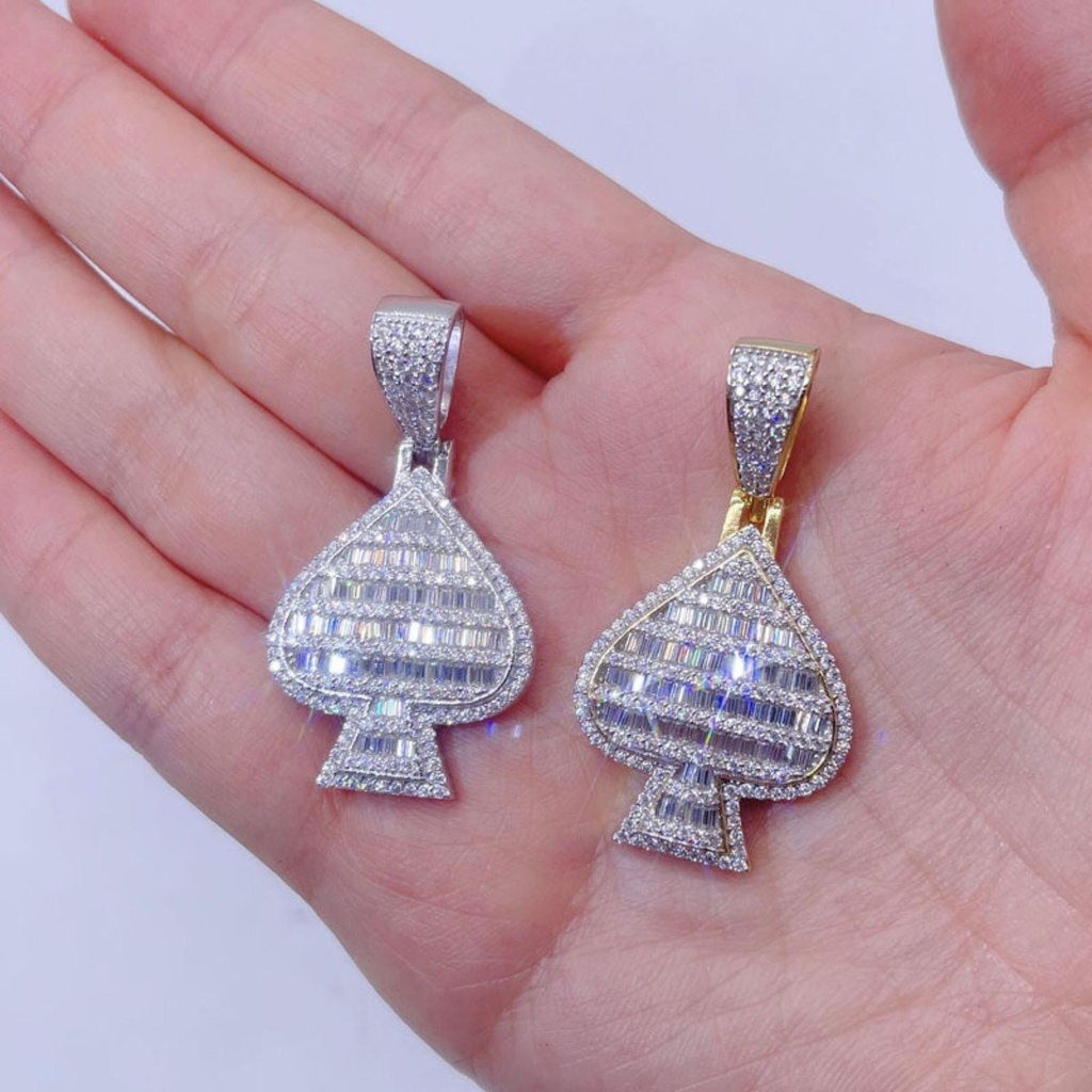 Iced Out  Baguette Spade ACE Pendant - Hip Hop Rapper Jewelry