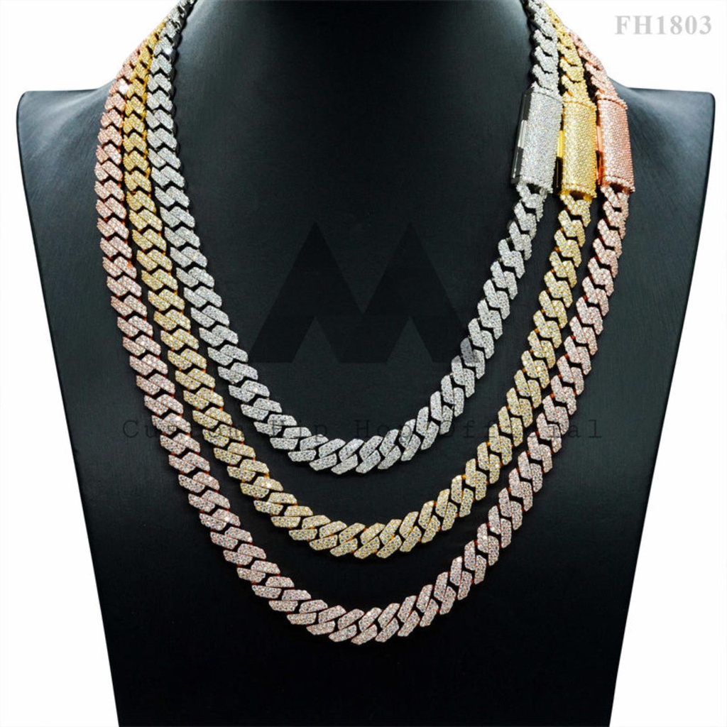 Sterling Silver Iced Out 2 Links  Cuban Link Chain Pass Diamond Tester