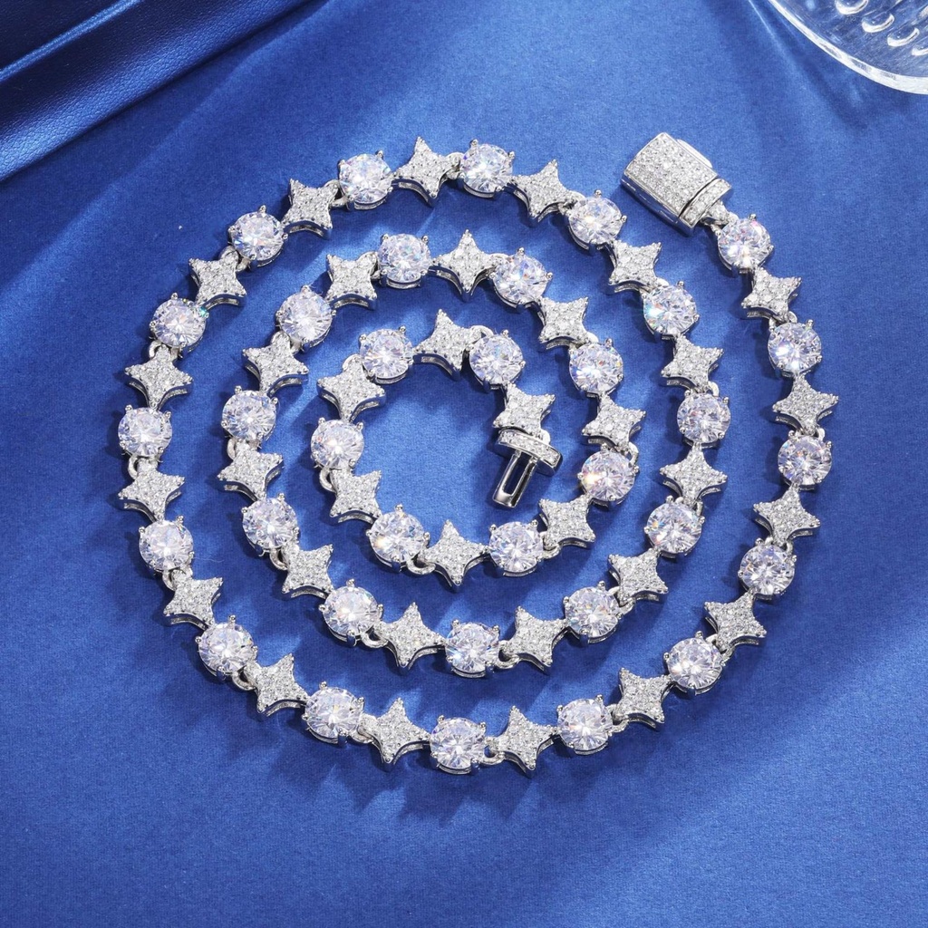 Round Cut Moissanite Star Tennis Chain