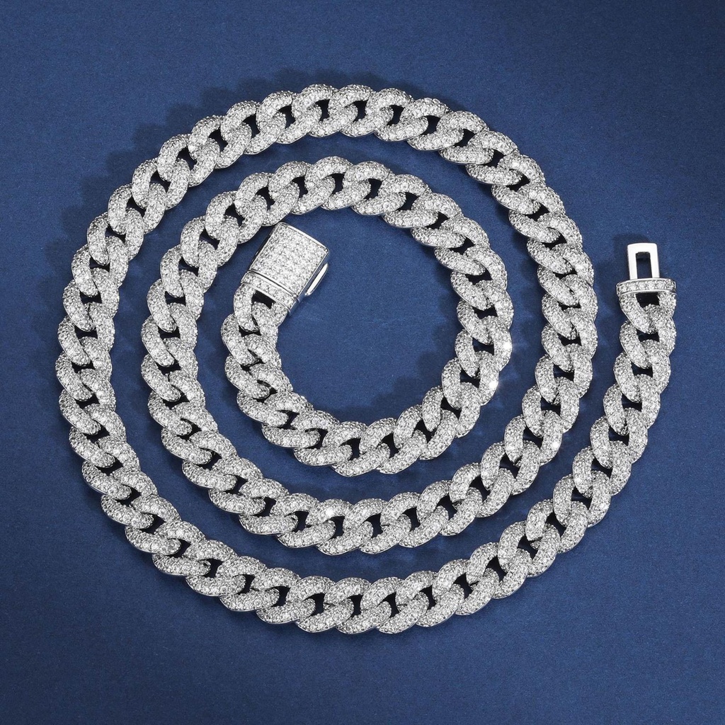 2 Rows Moissanite Bubble Cuban Link Chain