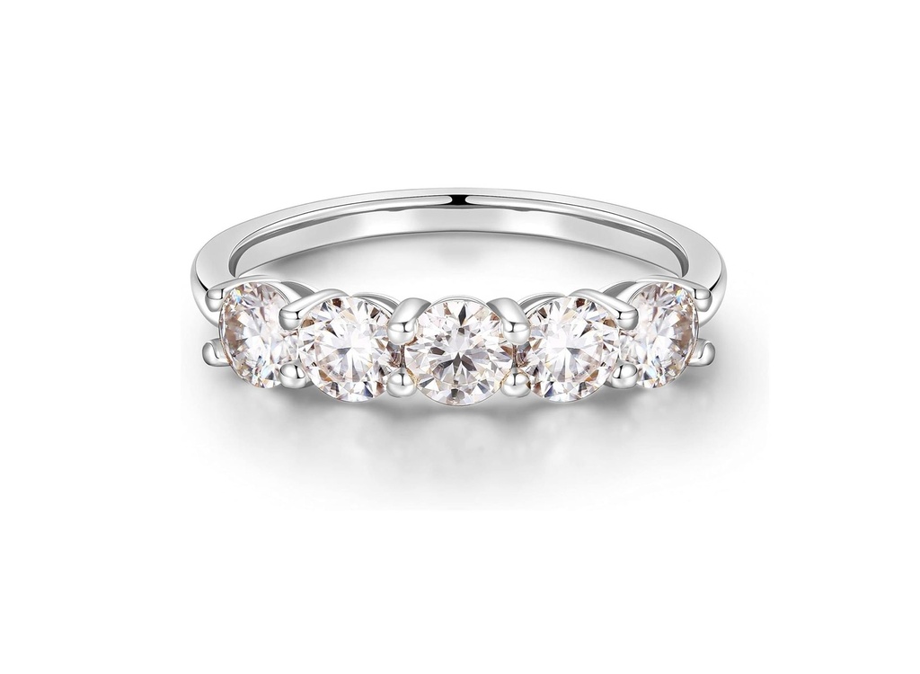 5 Stone Moissanite Rings for Women,VVS1 Clarity Lab Created Diamond Anniversary Rings 14K White Gold Filled S925 Sterling Silver 5 Stone Moissanite Wedding Band for Women Jewelry Gifts
