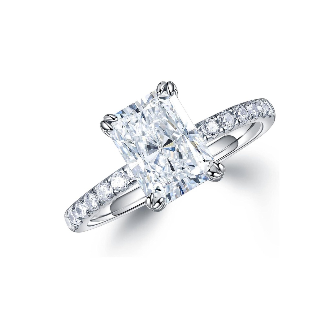  2ct Radiant Cut Moissanite Rings for Women, VVS1 Clarity Lab Created Diamond Rings 14K White Gold Vermeil Double Claw Moissanite Engagement Rings for Women Wife Girlfriend Gifts