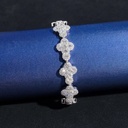  Diamond  Flower Clover Bracelet, 925 Silver, Iced Out Hip Hop Jewelry