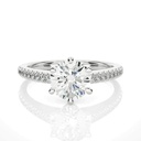 Round Cut 6 Prong Set Solitaire With Accent Lab Diamond Ring In White Gold