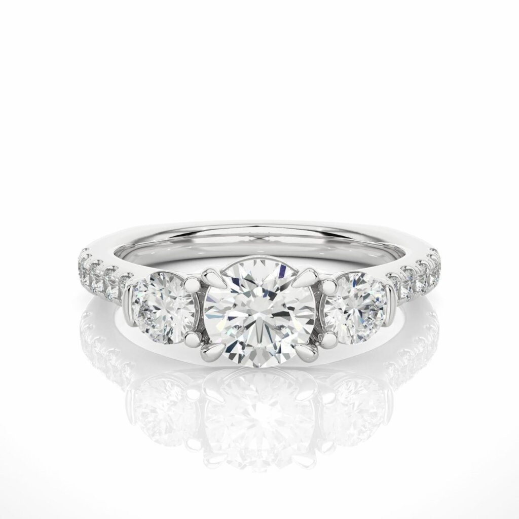  Round Cut Prong Set Three Stone Diamond Ring For Women