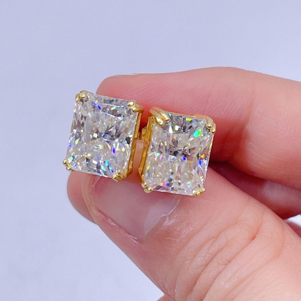 Y Plated Silver  Studs - Radiant Cut Screw Back, Hip Hop Style