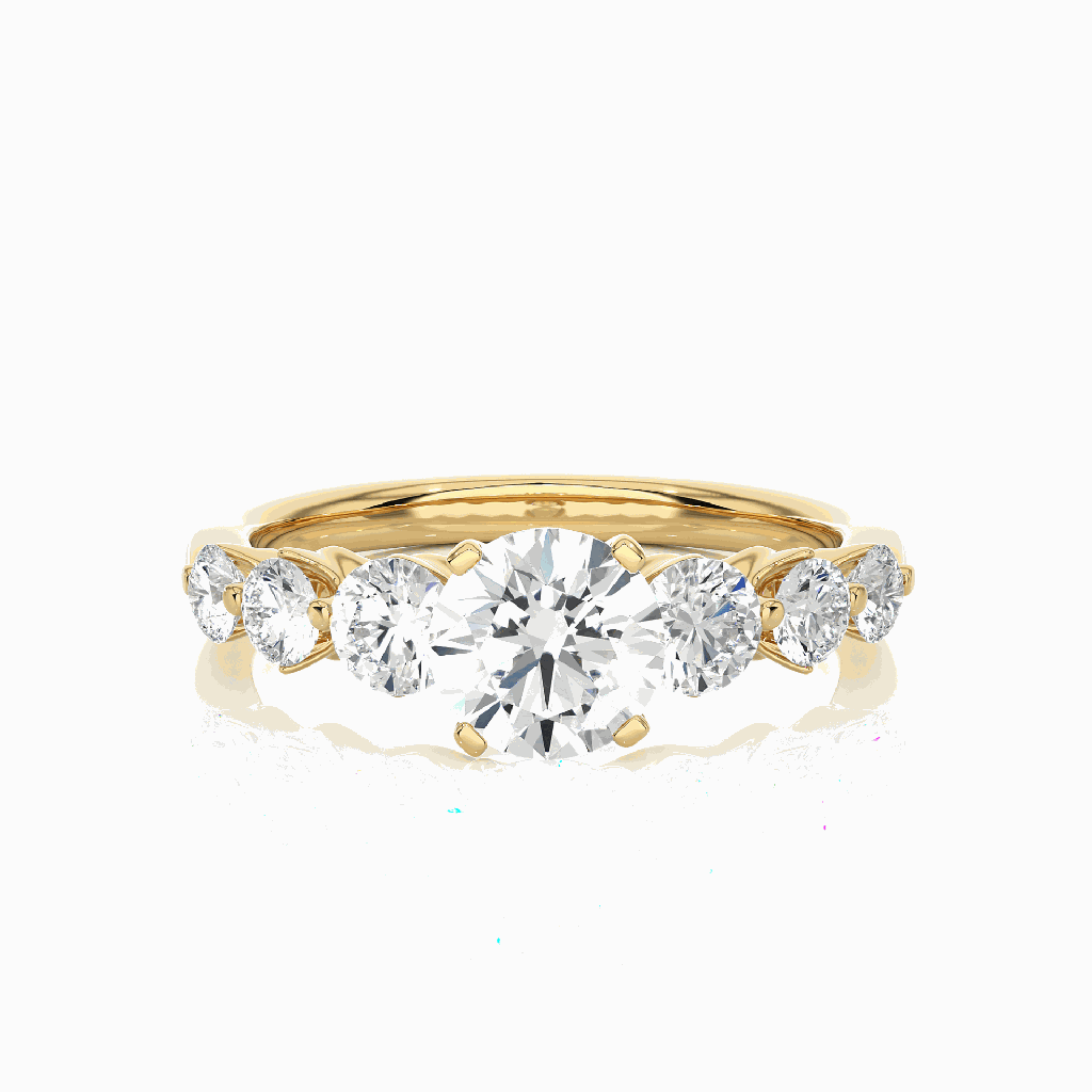Round Shape 7 Stone Basket Setting Diamond Engagement Ring