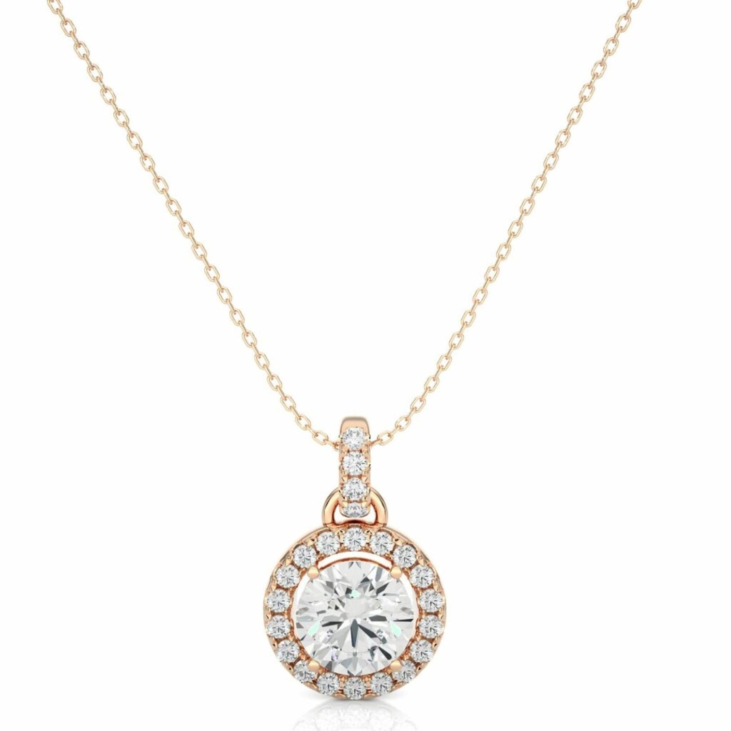 Round Cut Halo Prong Setting Lab Diamond Pendant 