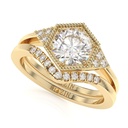  Halo Round Cut  Engagement Ring Set V Shape Pave Setting Band Wedding Bridal Set 14K Solid Gold Bridal Ring Set