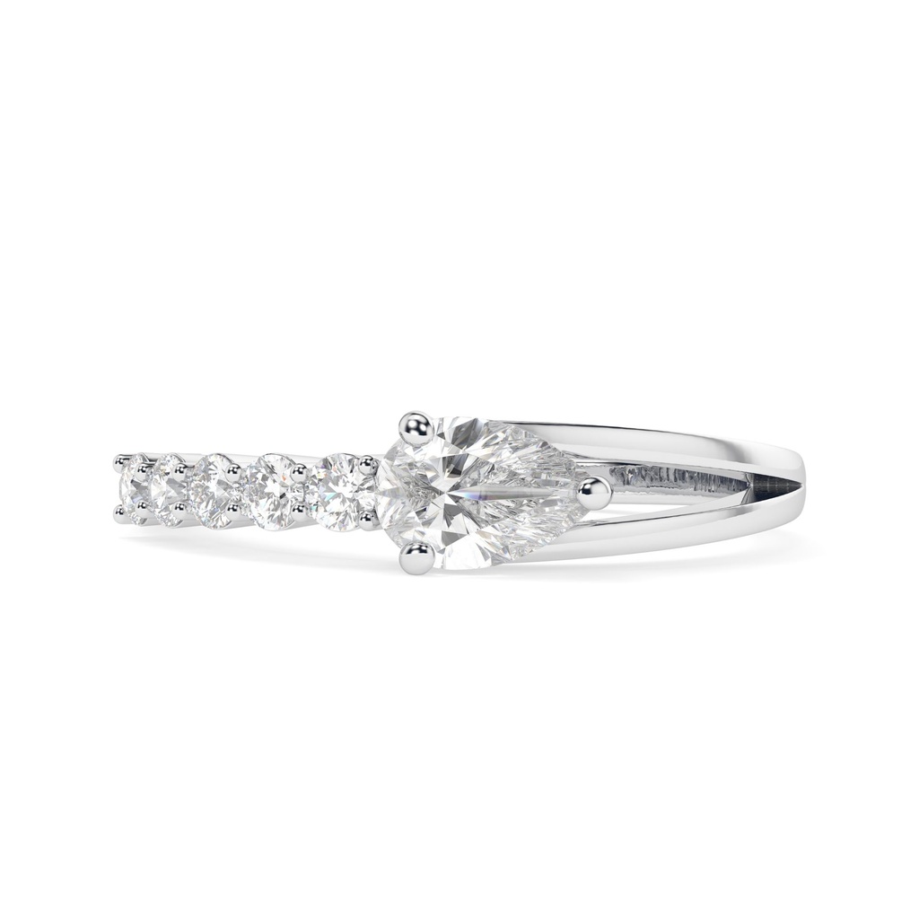East West Pear Cut Lab Grown Diamond Unique Split Shank Engagement Ring, Solitaire With Accent 14k Solid Rose Gold CVD Diamond Ring