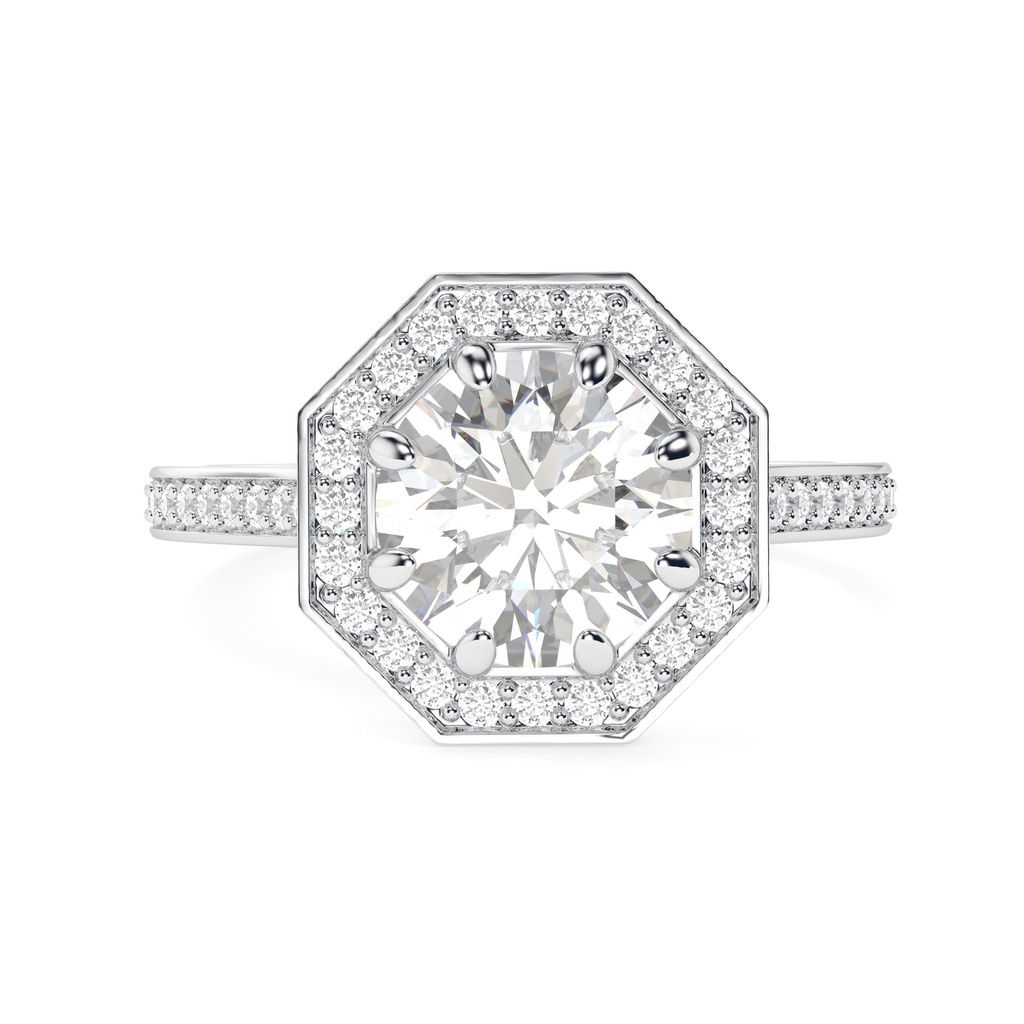 Round Cut Moissanite 14K White Gold Ring / Moissanite Hexagon Shape Halo Ring / Women's Wedding Gift Ring / Birthday Gift For Your Wife