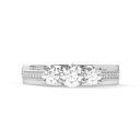 Round Cut Lab Grown Diamond Three Stone  Gold Engagement Ring Gift For Her, Art Deco Past Present Future Hidden Accent Wedding Ring