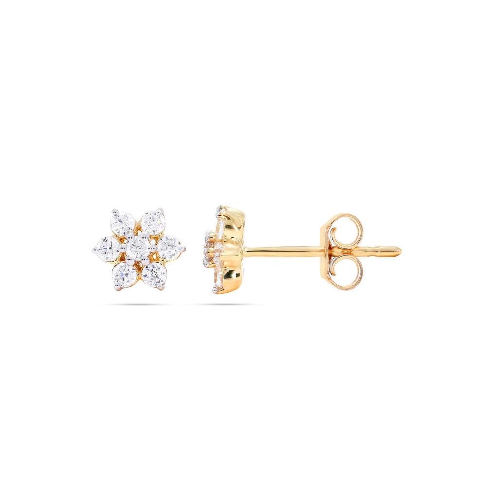  Round Diamond Floral Tiny Stud Earrings
