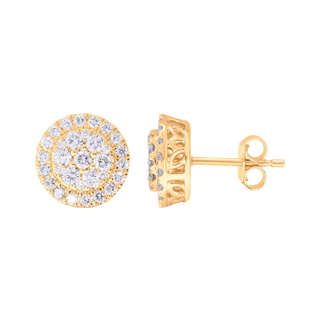  Round Diamond Flower Halo Stud Earrings