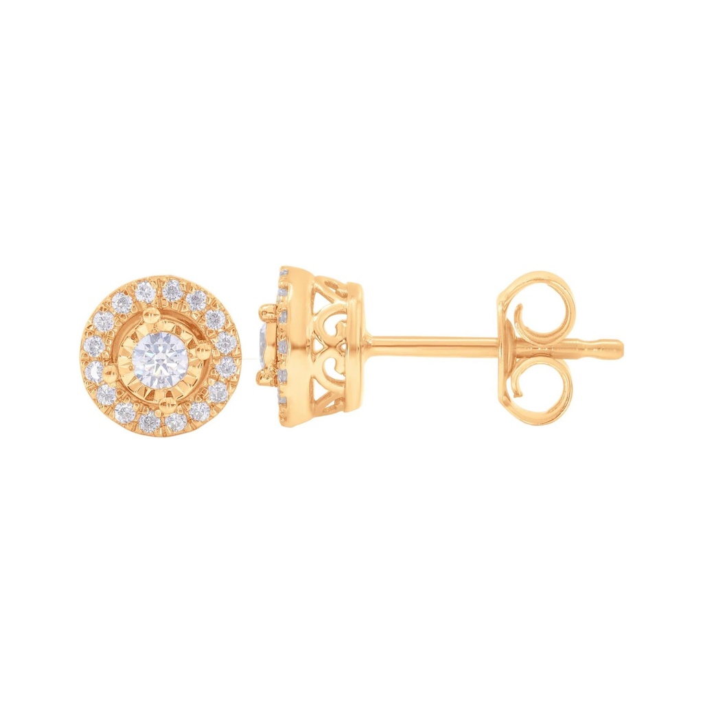  Round Diamond Flower Shape Pushback Stud Earrings