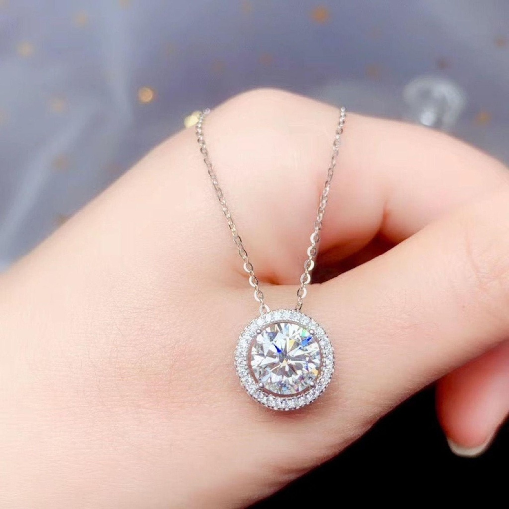  Moissanite Halo Wedding Pendant 1.50 CT Round Cut