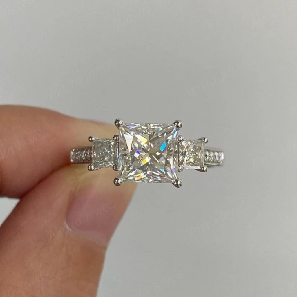 Princess Cut 3 stone Engagement Ring For Women