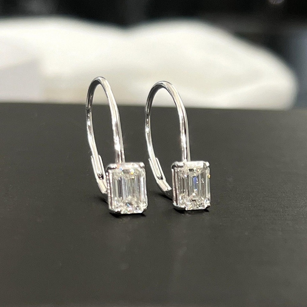  Emerald Cut Moissanite Dangle Drop Earrings Leverback