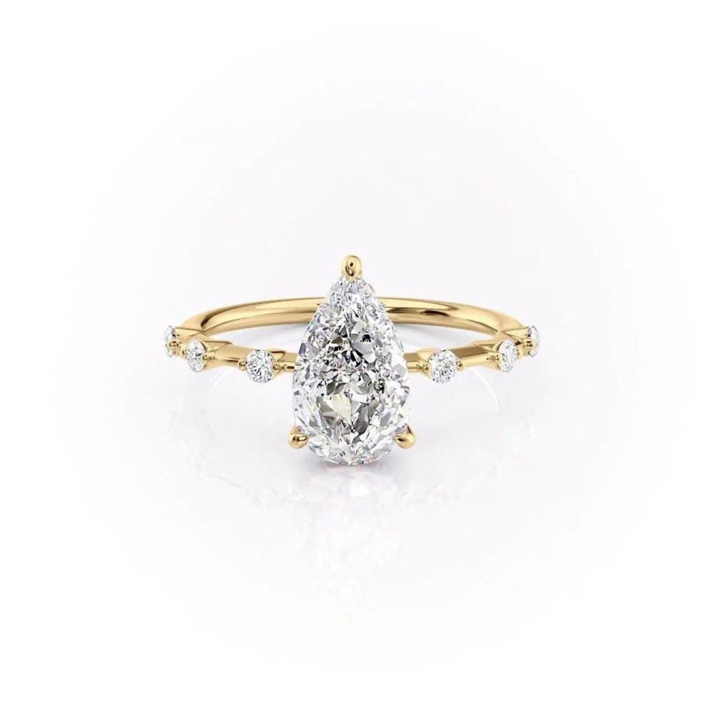  Diamond Engagement Ring, Pear Cut Diamond Ring,  Hidden Halo Wedding Ring