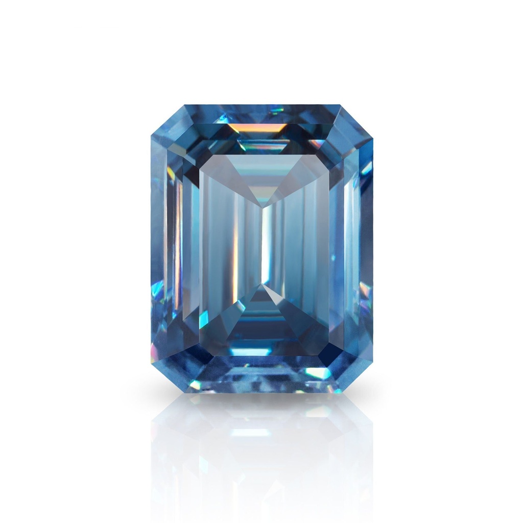 Loose Moissanite Royal Vivid Blue Clean Emerald Cut 11.00 x 9.00 MM