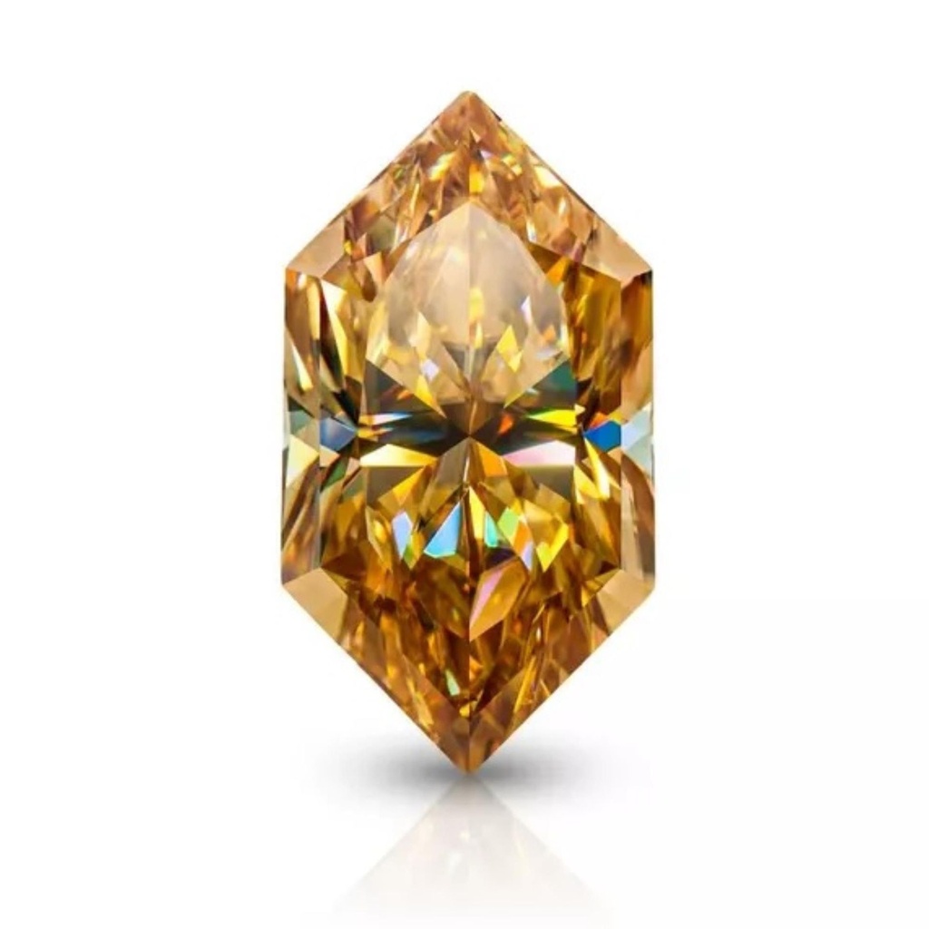 Loose Moissanite Champagne Vivid Brown Clean Long Hexagon Cut 12.00 x 6.00 MM