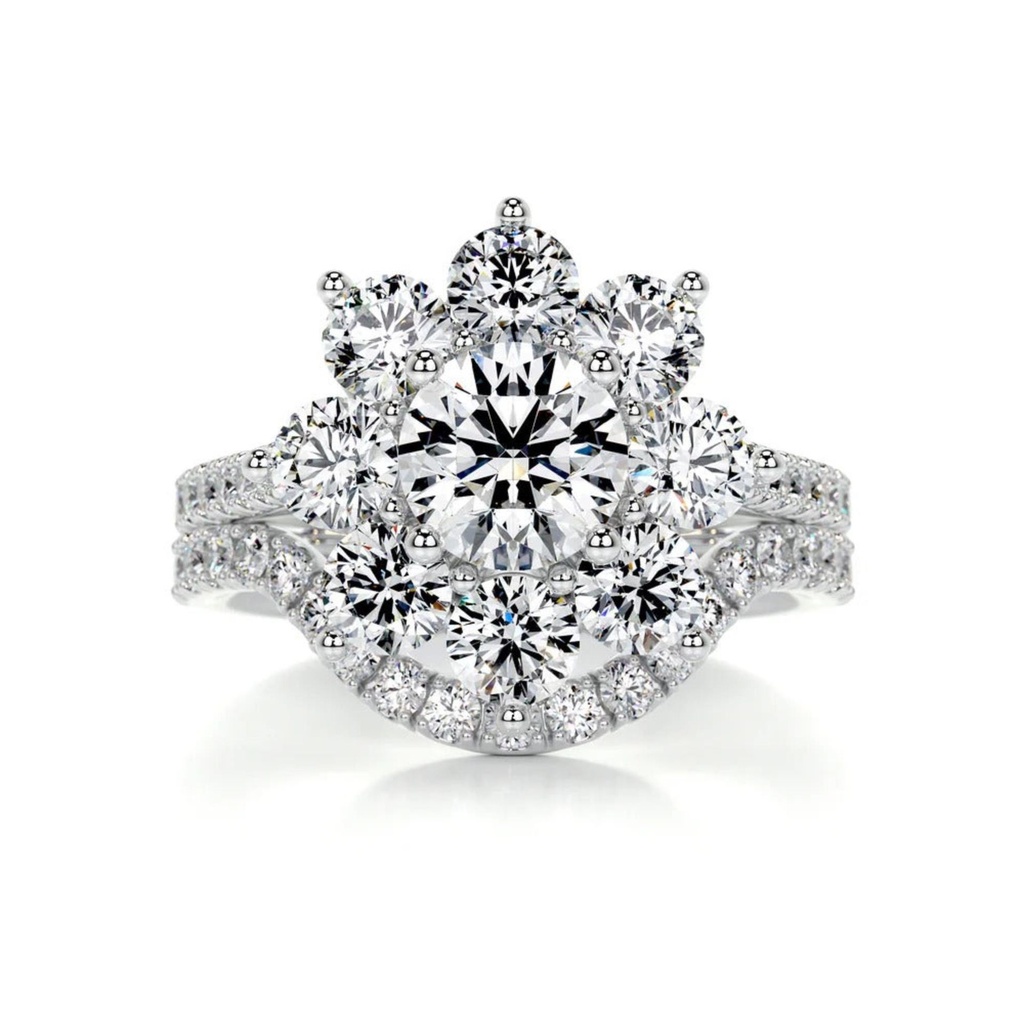 Round Diamond Floral Style Bridal Set For Women