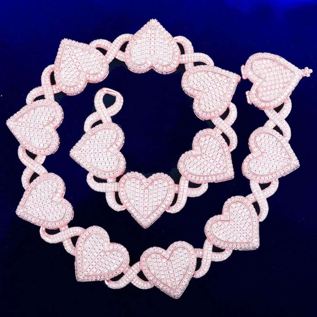 Heart Shape Infinity Linked Iced Out Cuban Necklace Anniversary Gift for Him