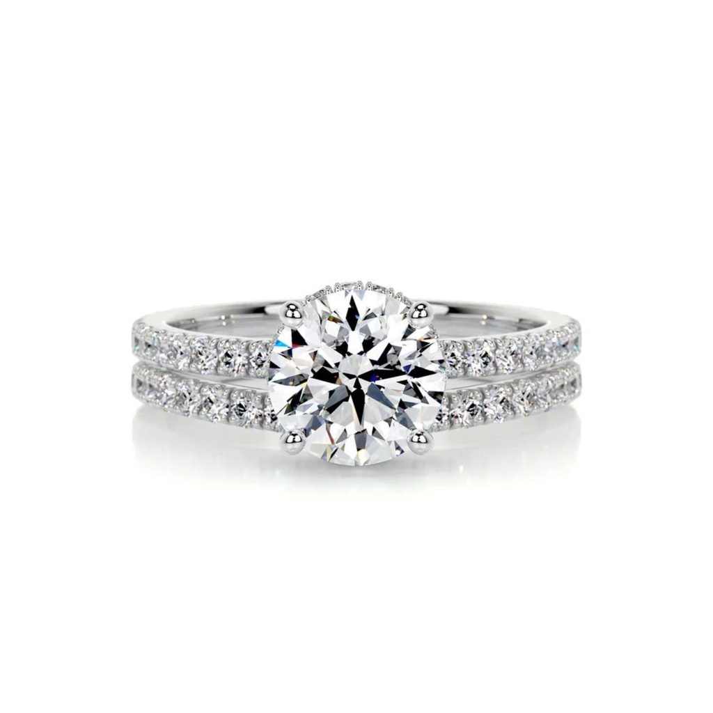 Round Diamond Shape Hidden Halo Bridal Set For Women