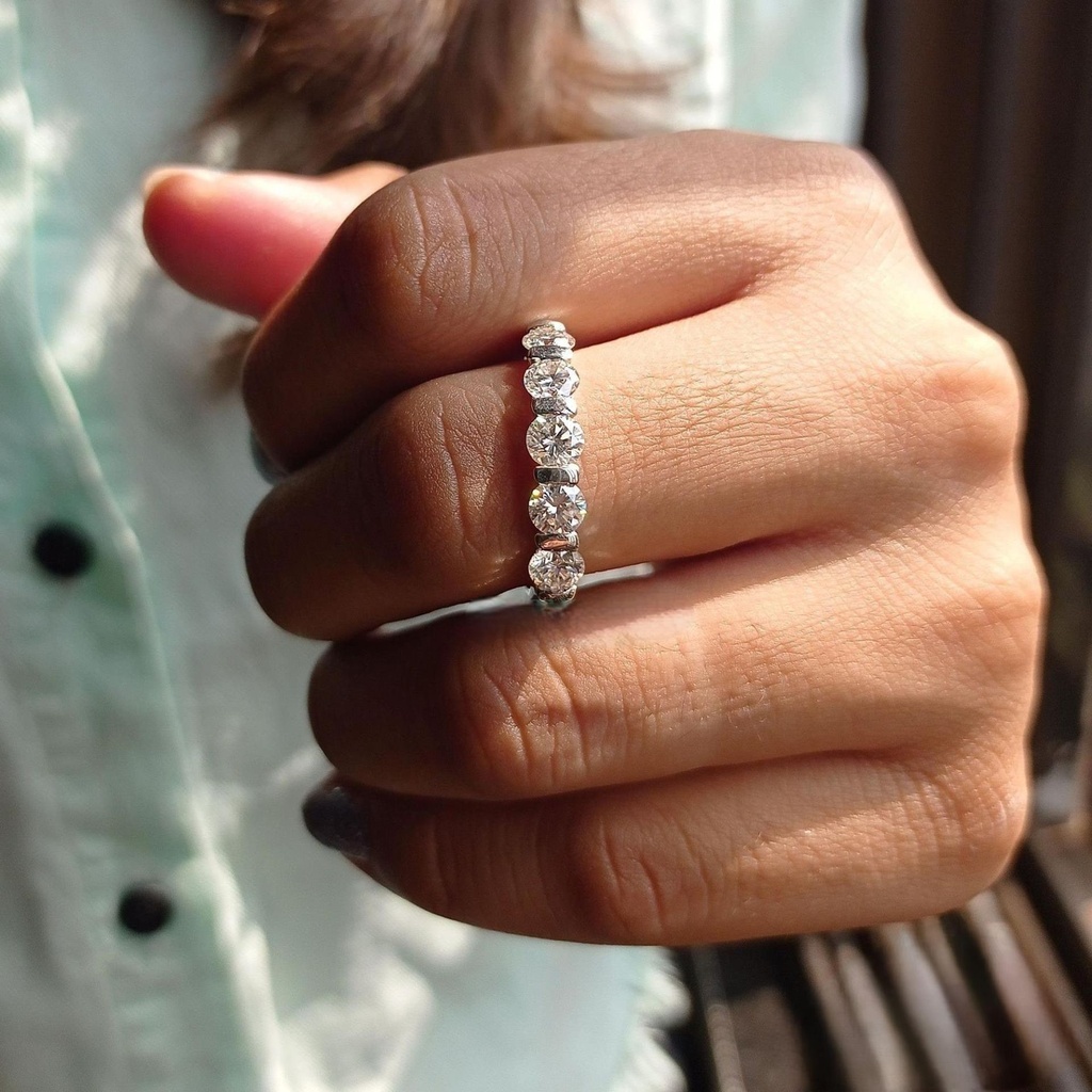 Round Cut Diamond 5 Stone Half Eternity Band For Women