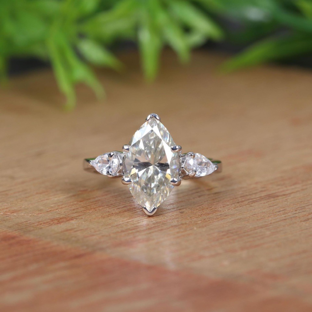 Marquise Diamond 3 Stone Engagement Ring for Women