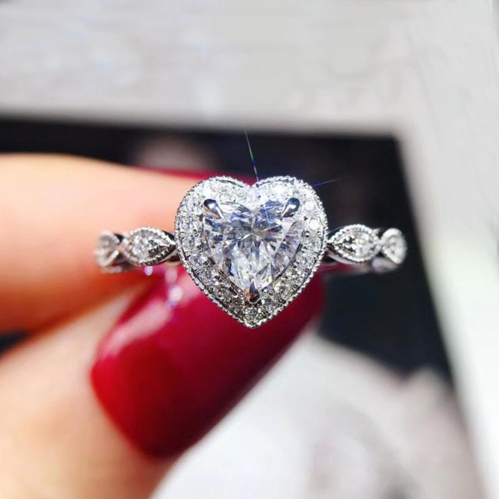 Heart Diamond Halo Engagement Ring for Women