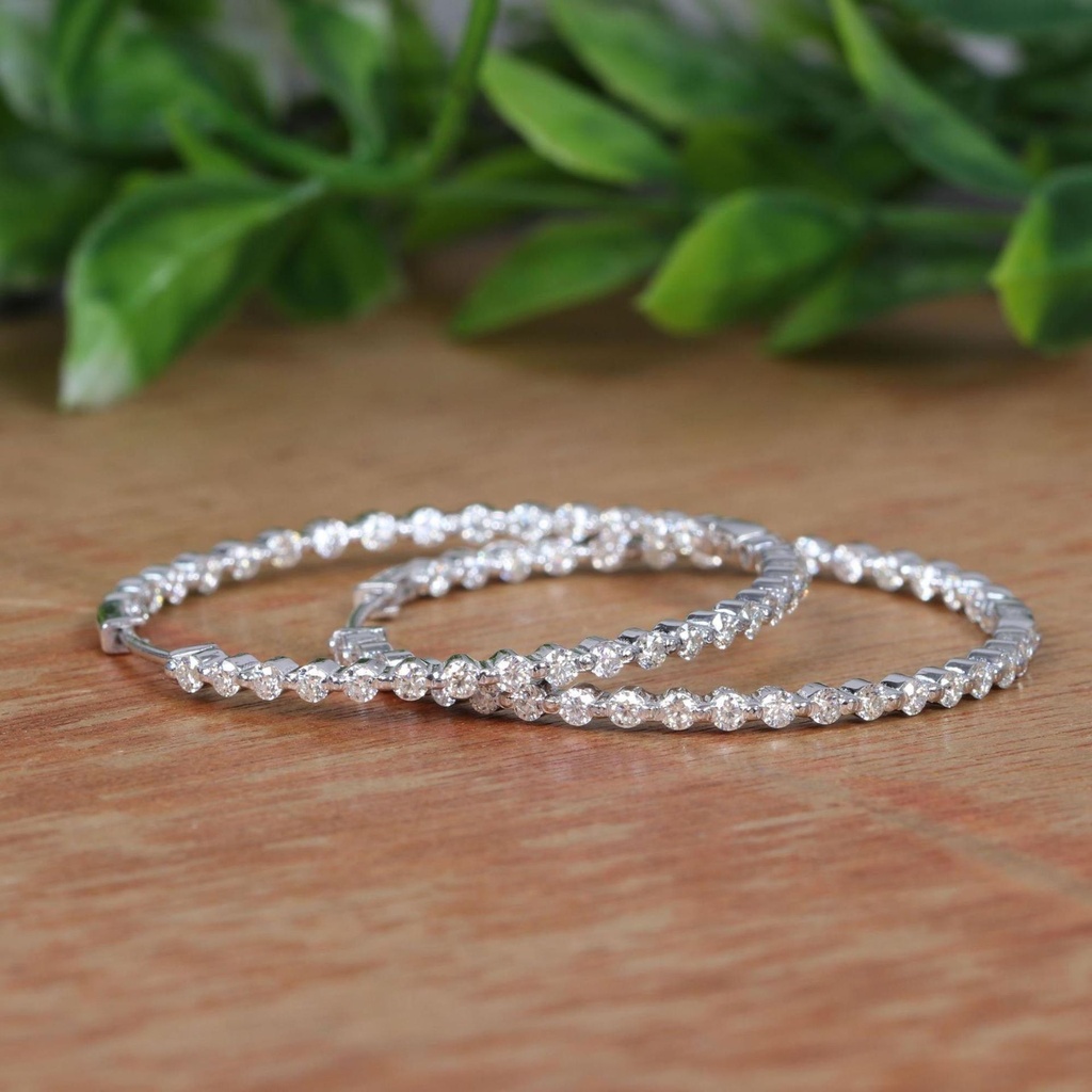 Round Cut Stone Inside Outside Hoop Earring For Women